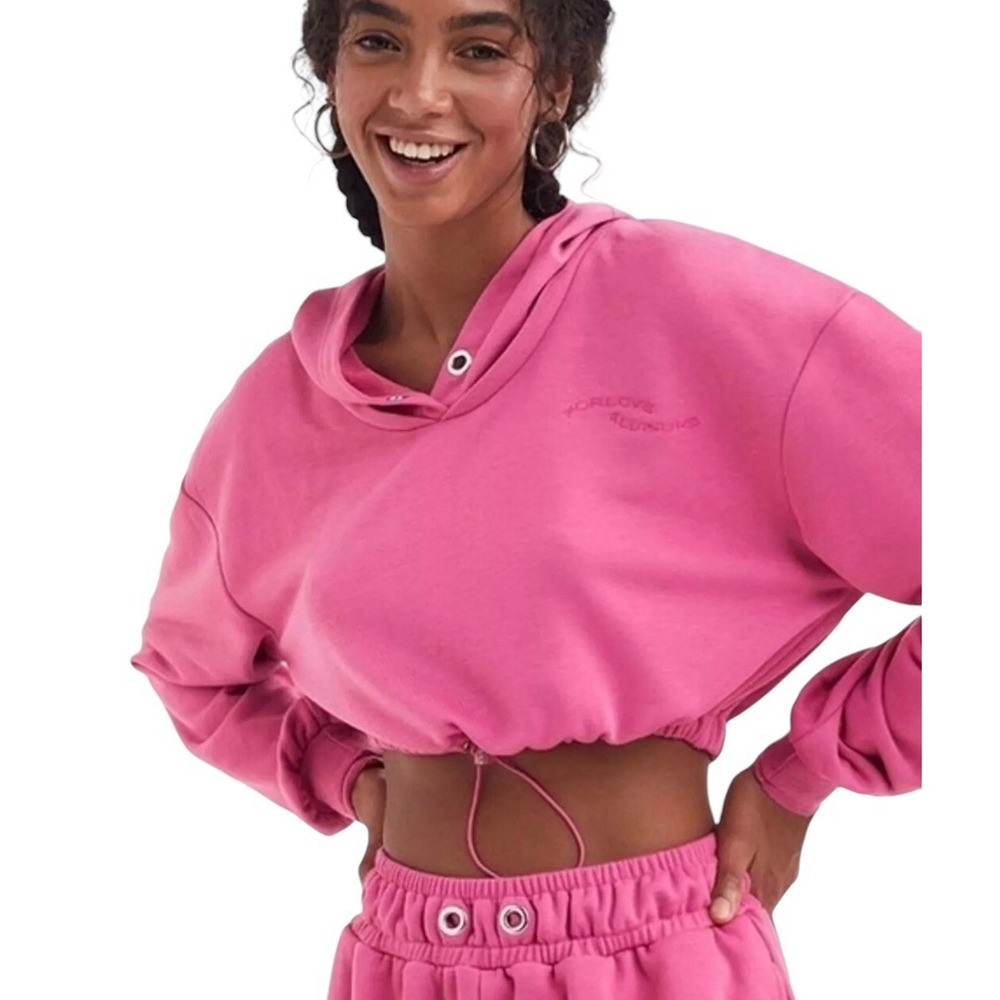 For Love & Lemons Sweatshirt Top Size S Ellie Cropped Pink Hooded Long Sleeve